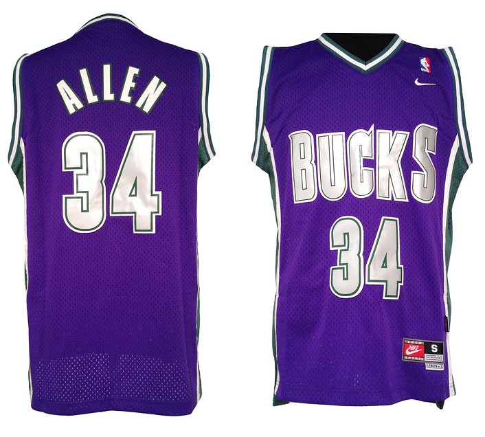  NBA Milwaukee Bucks 34 Ray Allen Throwback Swingman Purple Jersey